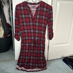 Red flannel print dress